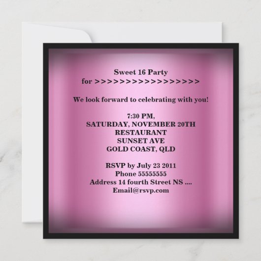 Sweet 16 Sweet Sixteen roze zwart Pearl Kaart (Achterkant)