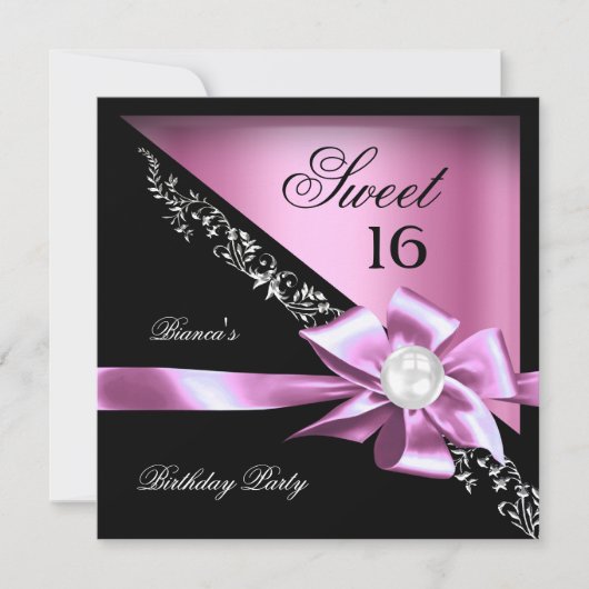 Sweet 16 Sweet Sixteen roze zwart Pearl Kaart (Voorkant)