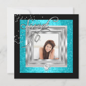 Sweet 16 Sweet Sixteen Turquoise Black Foto Kaart (Voorkant)
