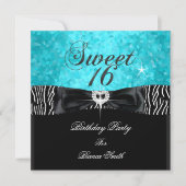Sweet 16 Sweet Sixteen Turquoise Black Zebra Kaart (Voorkant)