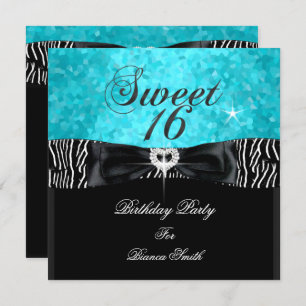 Sweet 16 Sweet Sixteen Turquoise Black Zebra Kaart