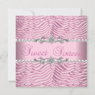 Sweet 16 Sweet Sixteen White Pearl Pink Zebra Kaart