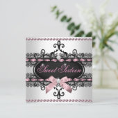 Sweet 16 Sweet Sixteen White Pink Black Lace Pearl Kaart (Staand voorkant)