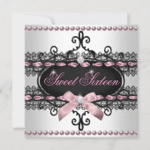 Sweet 16 Sweet Sixteen White Pink Black Lace Pearl Kaart (Voorkant)