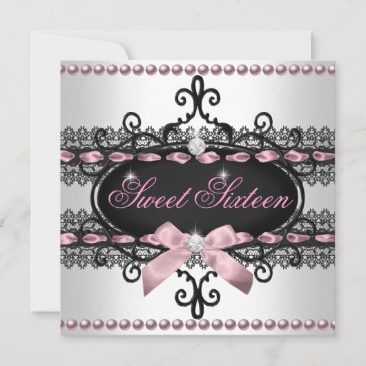 Sweet 16 Sweet Sixteen White Pink Black Lace Pearl Kaart (Voorkant)