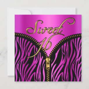 Sweet 16 Sweet Sixteen Zebra Hot Pink Gold Black Kaart