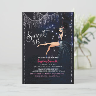Sweet 16 Swing Girl With Silver Disco Glitter Kaart
