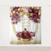 Sweet 16 Tapestry Bourgogne Gouden Glitter Ballonn Wandkleed (Voorkant)
