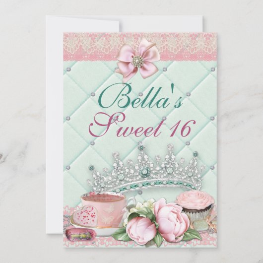 Sweet 16 Tea Party uitnodiging (Achterkant)