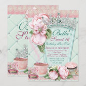 Sweet 16 Tea Party uitnodiging (Voorkant / Achterkant)