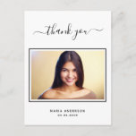 Sweet 16 thank you custom foto black white briefkaart<br><div class="desc">An elegant and modern Sweet 16 (or any age) Thank You postcard, personalized with your own foto. Add Your own Foto, your name, a date and the thank you note. Bij trendy black and white card. De tekst: Thank you on the front and your names on the back are written...</div>