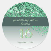Sweet 16 Thank You Falling Green Glitter Ronde Sticker (Voorkant)
