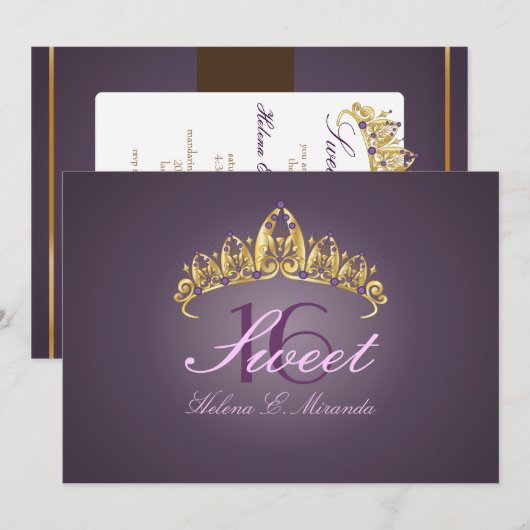 Sweet 16/tiara/amethyst-uitnodigingen kaart (Voorkant / Achterkant)