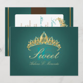 Sweet 16/tiara/blauwgroen groen/jade uitnodigingen (Voorkant / Achterkant)