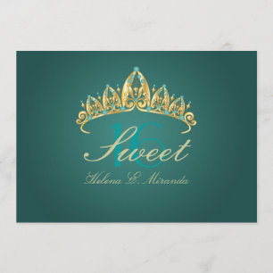 Sweet 16/tiara/blauwgroen groen/jade uitnodigingen