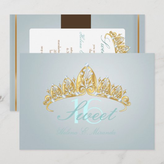 Sweet 16/tiara/blue topaz uitnodigingen (Voorkant / Achterkant)