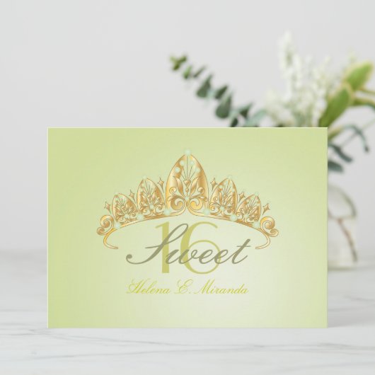 Sweet 16/tiara/groene peridot uitnodigingen (Staand voorkant)