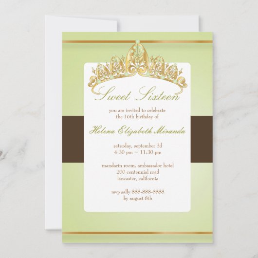 Sweet 16/tiara/groene peridot uitnodigingen (Achterkant)