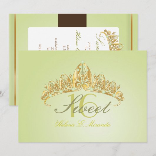 Sweet 16/tiara/groene peridot uitnodigingen (Voorkant / Achterkant)