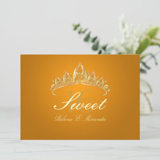 Sweet 16/tiara/topaz uitnodigingen (Staand voorkant)