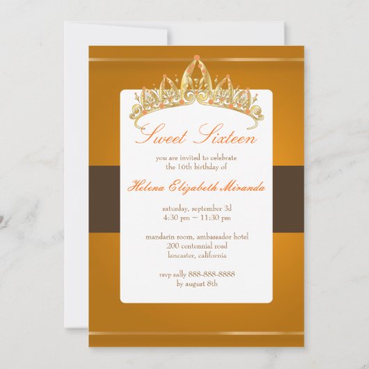 Sweet 16/tiara/topaz uitnodigingen (Achterkant)