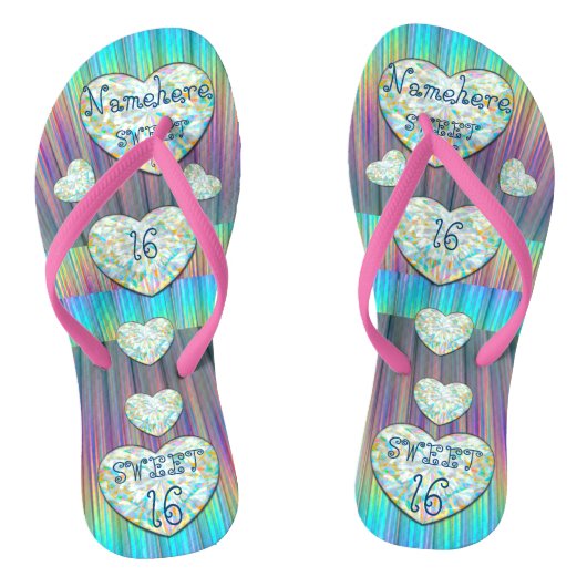 Sweet 16 toont Neon Diamond harten! NAAM TOEVOEGEN Teenslippers (Voetbed)