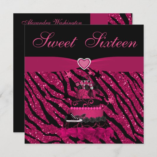 Sweet 16 Trendy roze Cake & Zebra Stripes Kaart (Voorkant / Achterkant)