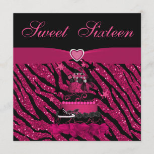 Sweet 16 Trendy roze Cake & Zebra Stripes Kaart