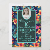 Sweet 16 Tropical Collage Hibiscus Deep Blue Kaart (Voorkant)