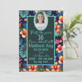 Sweet 16 Tropical Collage Hibiscus Deep Blue Kaart (Staand voorkant)
