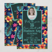 Sweet 16 Tropical Collage Hibiscus Deep Blue Kaart (Voorkant / Achterkant)