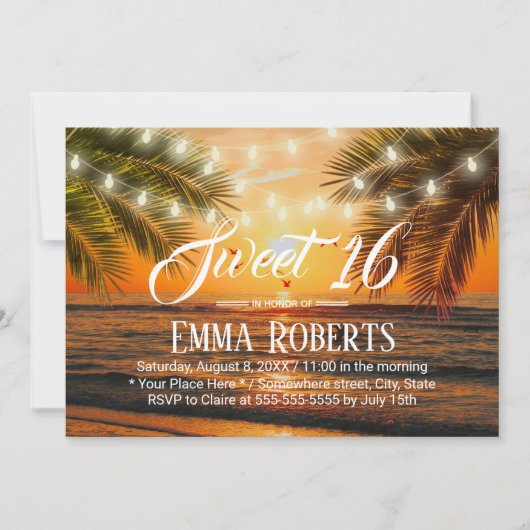Sweet 16 Tropical Sunset Beach String Lights Kaart (Voorkant)