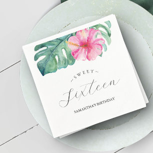Sweet 16 Tropical Theme Verjaardag Waterverf Servet