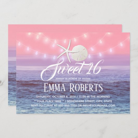 Sweet 16 Tropisch strand Starfish & Sand Dollar Kaart (Voorkant / Achterkant)