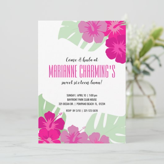 SWEET 16 tropische BIRTHDAY LUAU roze florale susp Kaart (Staand voorkant)