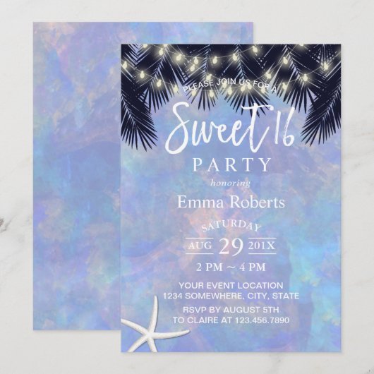 Sweet 16 Tropische palmboom Elegant Waterverf Kaart (Voorkant / Achterkant)