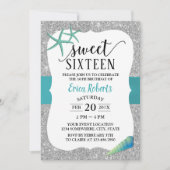 Sweet 16 Turquoise Beach Starfish Modern Silver Kaart (Voorkant)