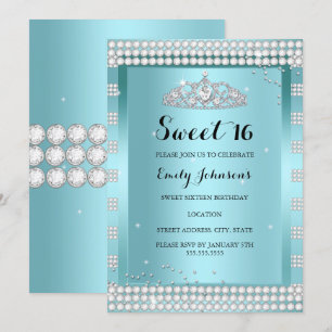Sweet 16 Turquoise Blauwe Glitter Tiara Verjaardag Kaart