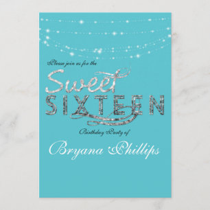 Sweet 16 Turquoise Blauwe Glitter Verjaardagsfeest Kaart