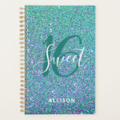 Sweet 16 Turquoise Blue Glitter Girl Personalized  Planner (Voorkant)