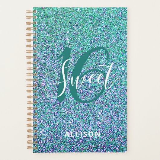 Sweet 16 Turquoise Blue Glitter Girl Personalized Planner (Voorkant)