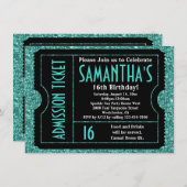 Sweet 16 Turquoise Blue Sparkle Ticket Kaart (Voorkant / Achterkant)