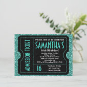 Sweet 16 Turquoise Blue Sparkle Ticket Kaart (Staand voorkant)