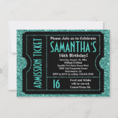 Sweet 16 Turquoise Blue Sparkle Ticket Kaart (Voorkant)