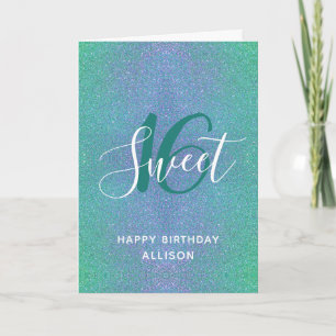 Sweet 16 Turquoise Glitter Birthday Personalized Kaart