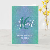 Sweet 16 Turquoise Glitter Verjaardag gepersonalis Kaart (Gele Bloem)