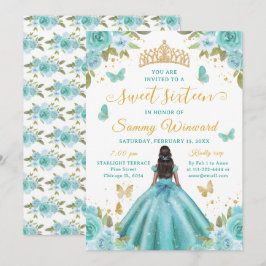 Sweet 16 Turquoise Princess African American Girl Kaart
