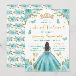 Sweet 16 Turquoise Princess Brunette Girl Kaart