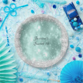 Sweet 16  Turquoise Sparkle, zilver Glitter Papieren Bordje (Feest)