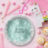 Sweet 16  Turquoise Sparkle, zilver Glitter Papieren Bordje (Feest)
